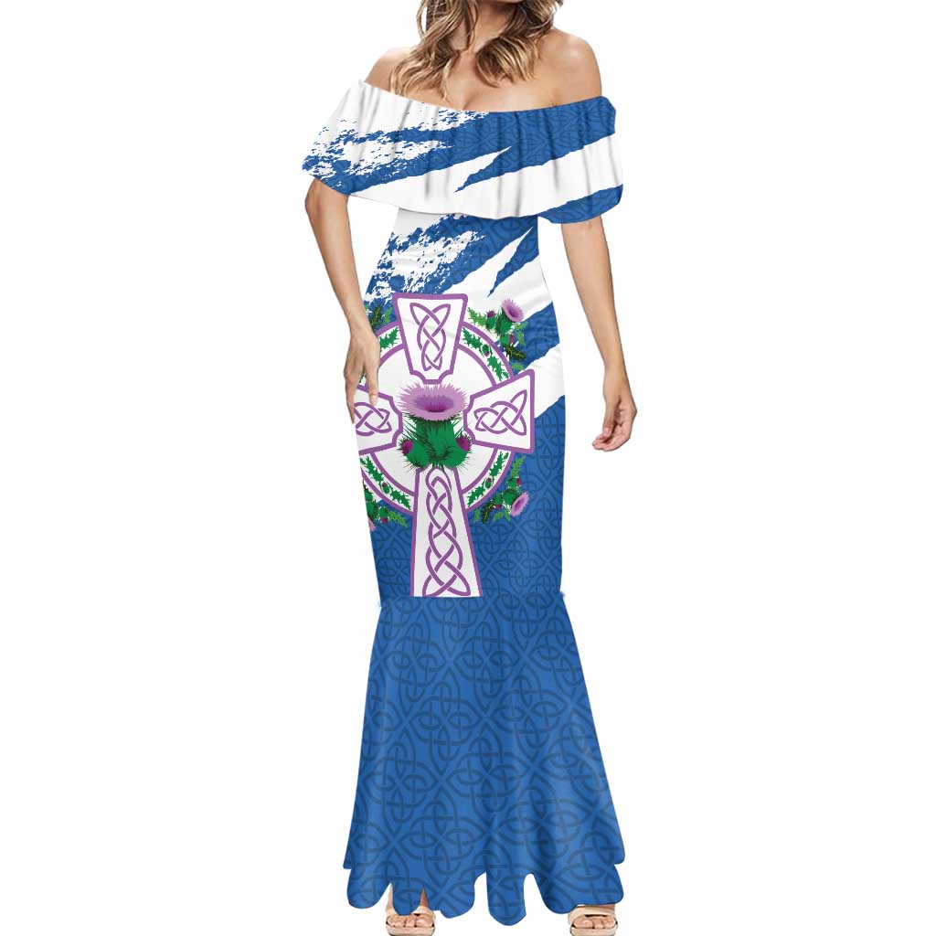 Scotland Celtic Cross Mermaid Dress Thistle Flowers - Wonder Print Shop