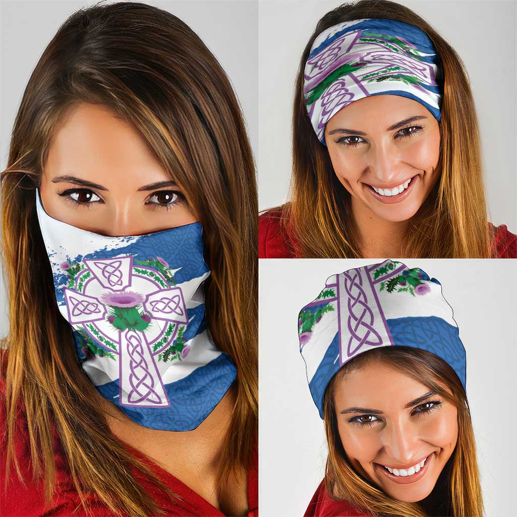 Scotland Celtic Cross Neck Gaiter Thistle Flowers - Wonder Print Shop