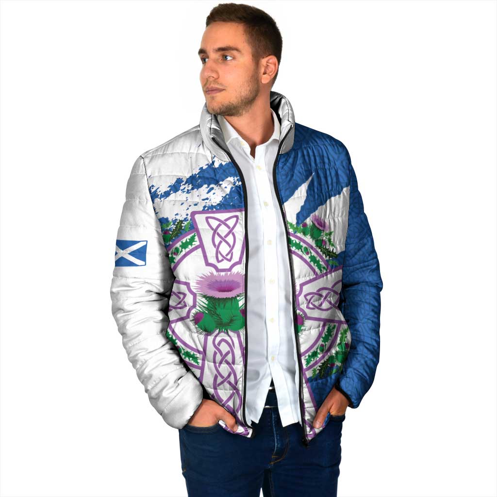 Scotland Celtic Cross Padded Jacket Thistle Flowers - Wonder Print Shop