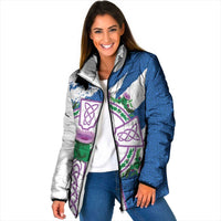 Scotland Celtic Cross Padded Jacket Thistle Flowers - Wonder Print Shop