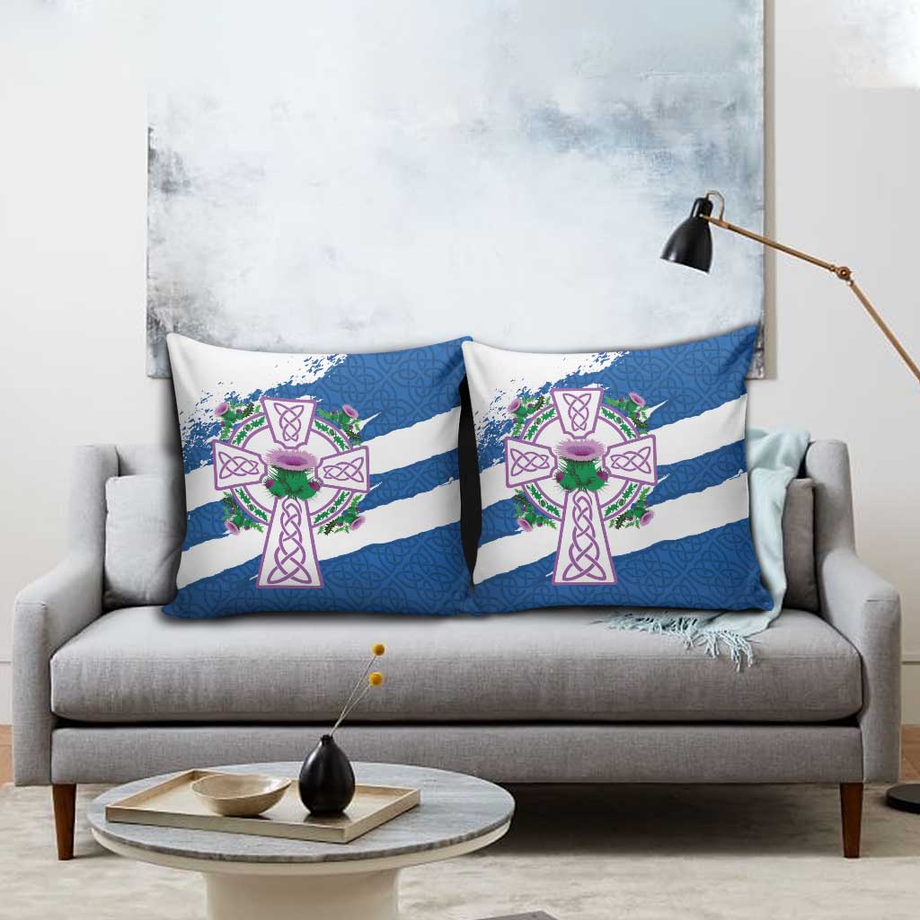 Scotland Celtic Cross Pillow Cover Thistle Flowers - Wonder Print Shop