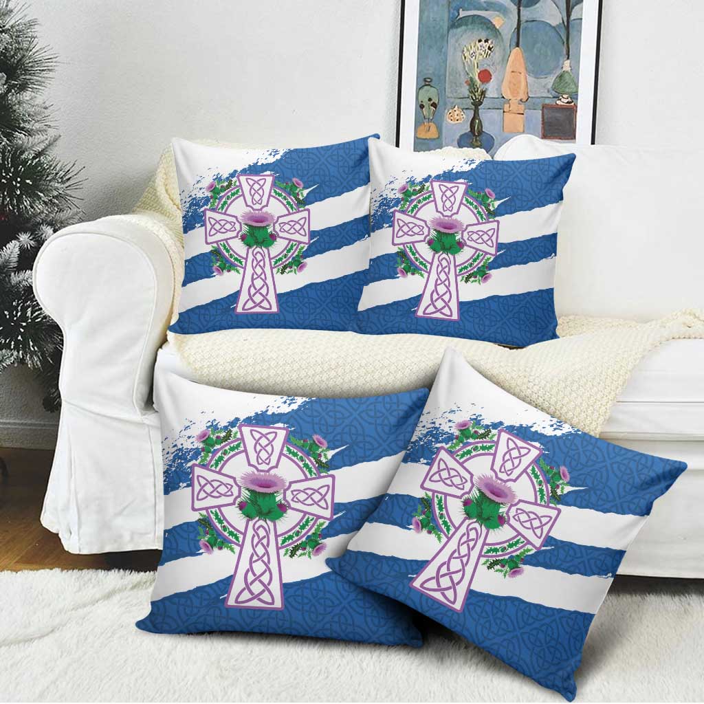 Scotland Celtic Cross Pillow Cover Thistle Flowers - Wonder Print Shop