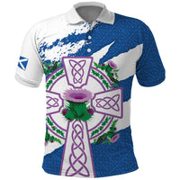 Scotland Celtic Cross Polo Shirt Thistle Flowers - Wonder Print Shop