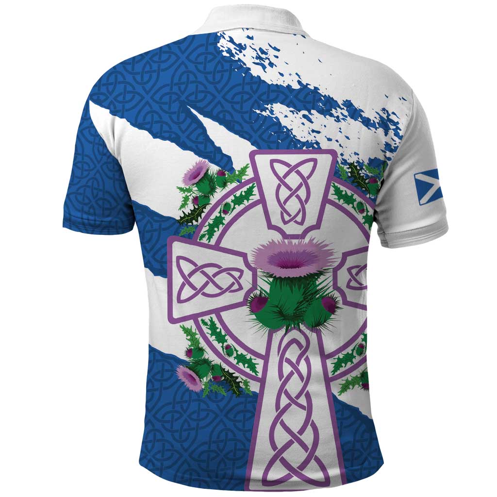 Scotland Celtic Cross Polo Shirt Thistle Flowers - Wonder Print Shop