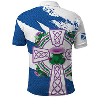 Scotland Celtic Cross Polo Shirt Thistle Flowers - Wonder Print Shop