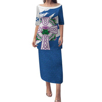 Scotland Celtic Cross Puletasi Thistle Flowers - Wonder Print Shop