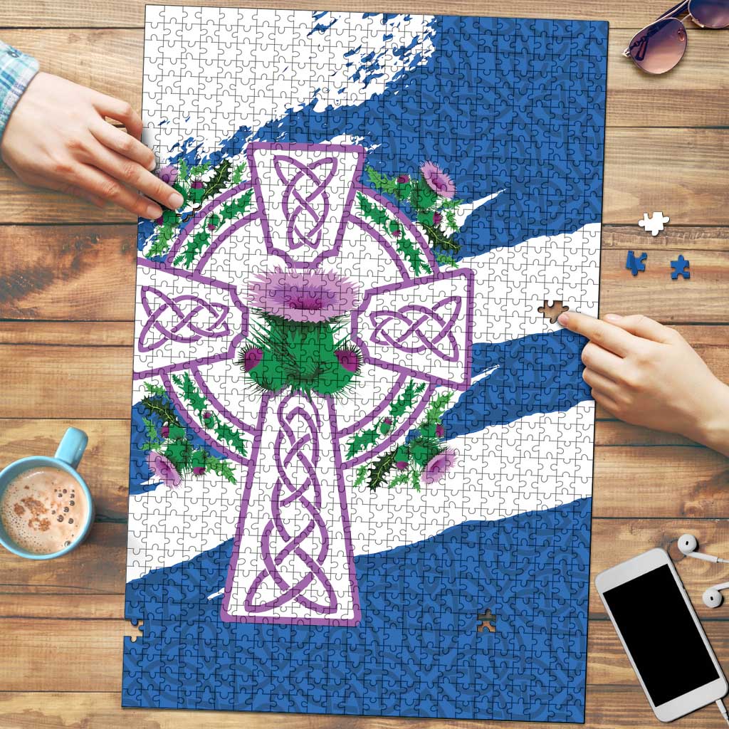 Scotland Celtic Cross Puzzle Thistle Flowers - Wonder Print Shop