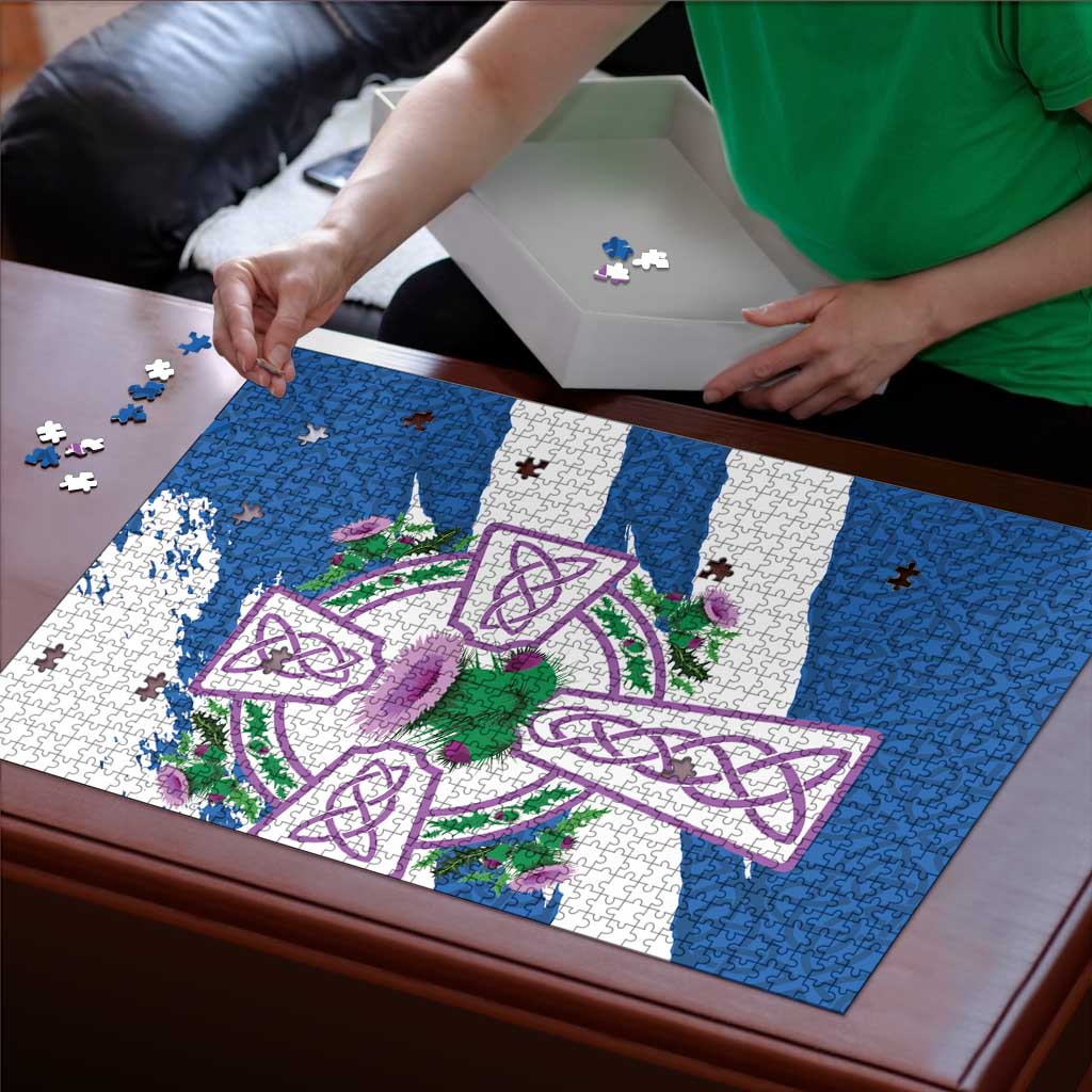Scotland Celtic Cross Puzzle Thistle Flowers - Wonder Print Shop