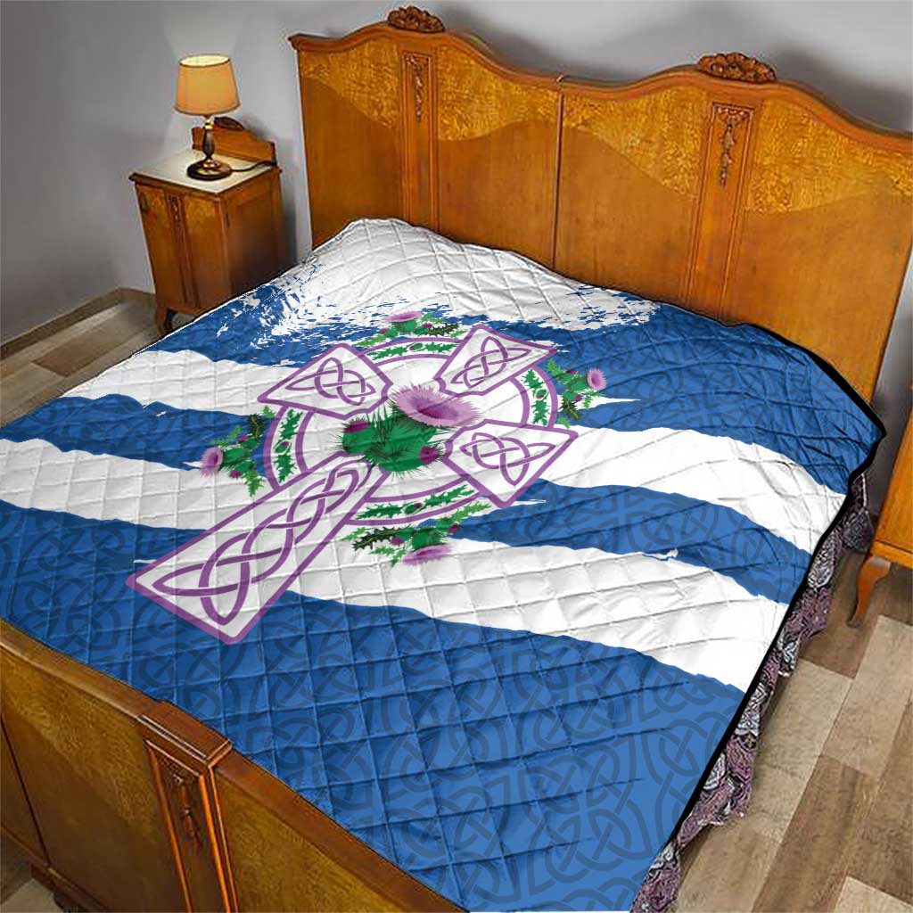 Scotland Celtic Cross Quilt Thistle Flowers - Wonder Print Shop