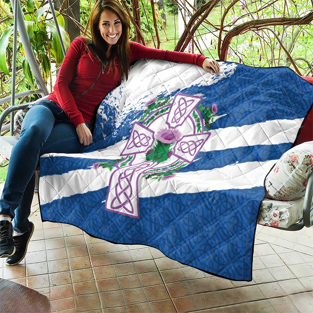 Scotland Celtic Cross Quilt Thistle Flowers - Wonder Print Shop