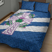 Scotland Celtic Cross Quilt Bed Set Thistle Flowers - Wonder Print Shop