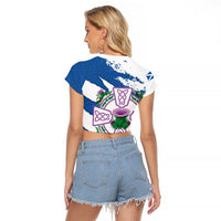 Scotland Celtic Cross Raglan Cropped T Shirt Thistle Flowers - Wonder Print Shop