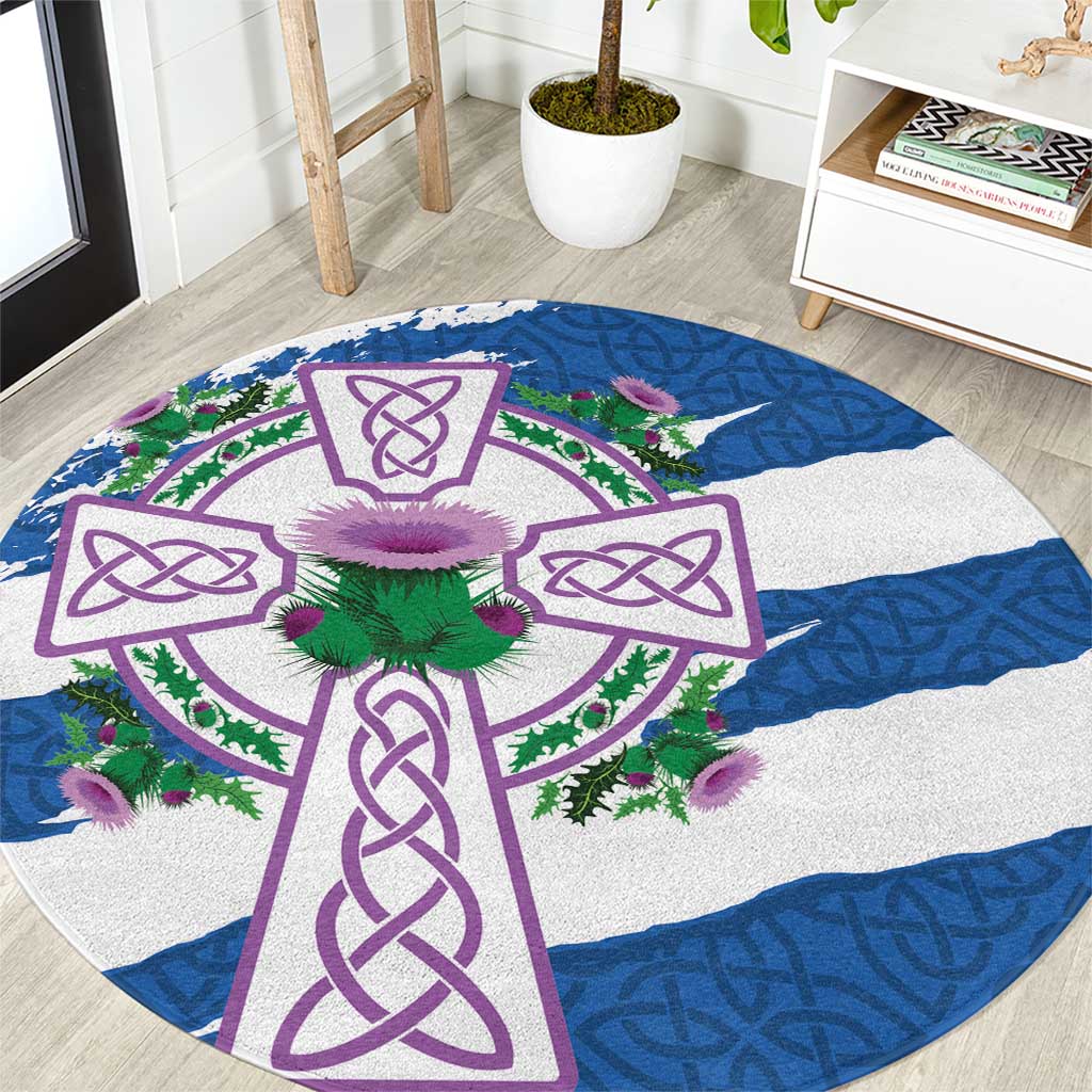 Scotland Celtic Cross Round Carpet Thistle Flowers - Wonder Print Shop