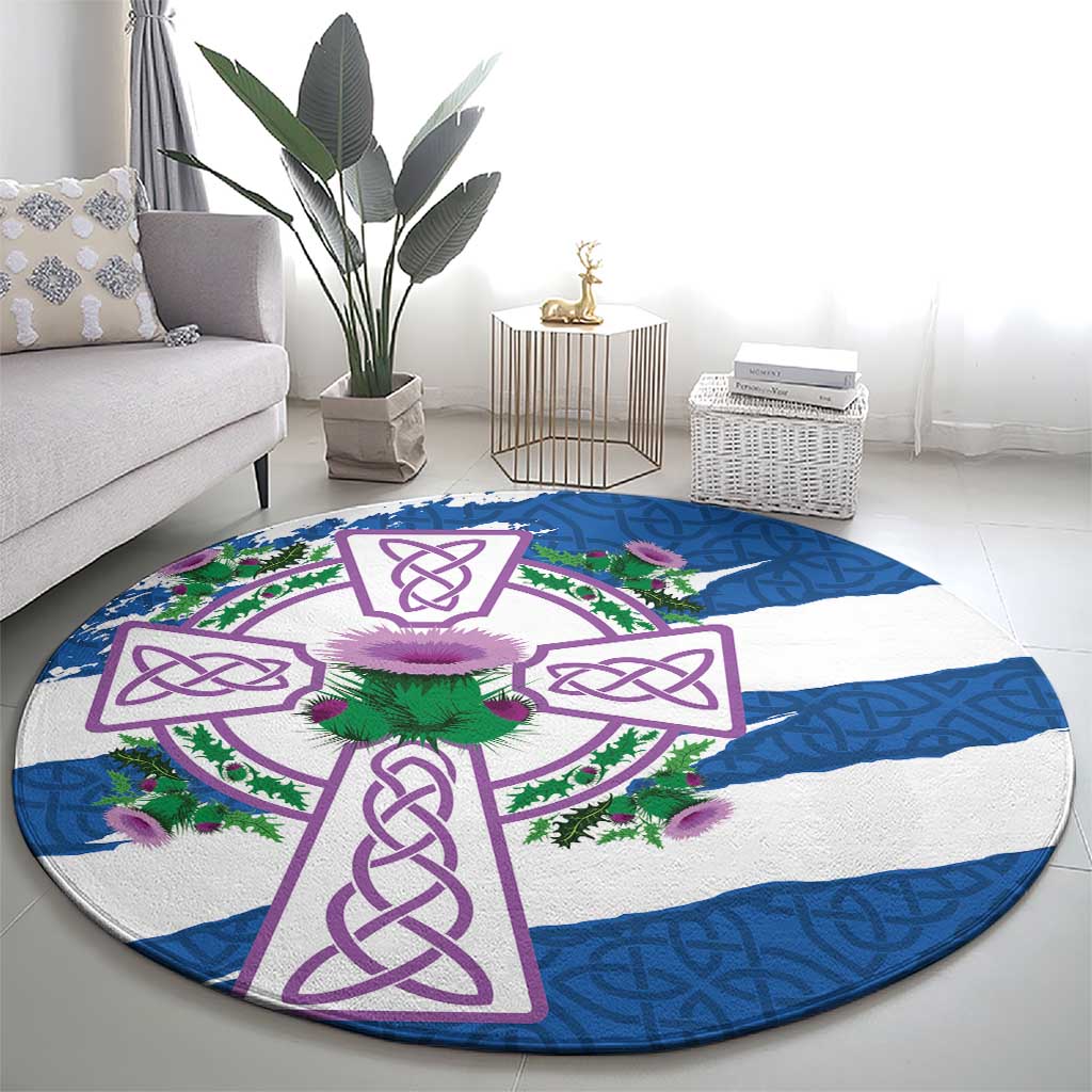 Scotland Celtic Cross Round Carpet Thistle Flowers - Wonder Print Shop