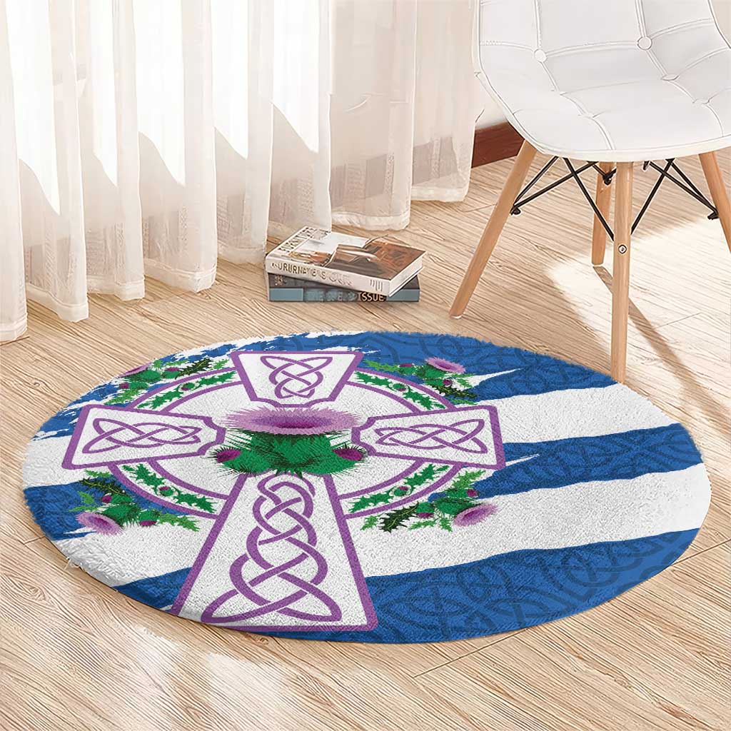 Scotland Celtic Cross Round Carpet Thistle Flowers - Wonder Print Shop