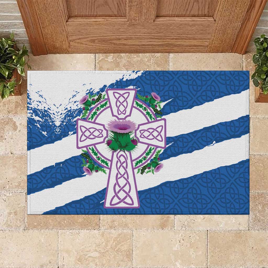 Scotland Celtic Cross Rubber Doormat Thistle Flowers - Wonder Print Shop