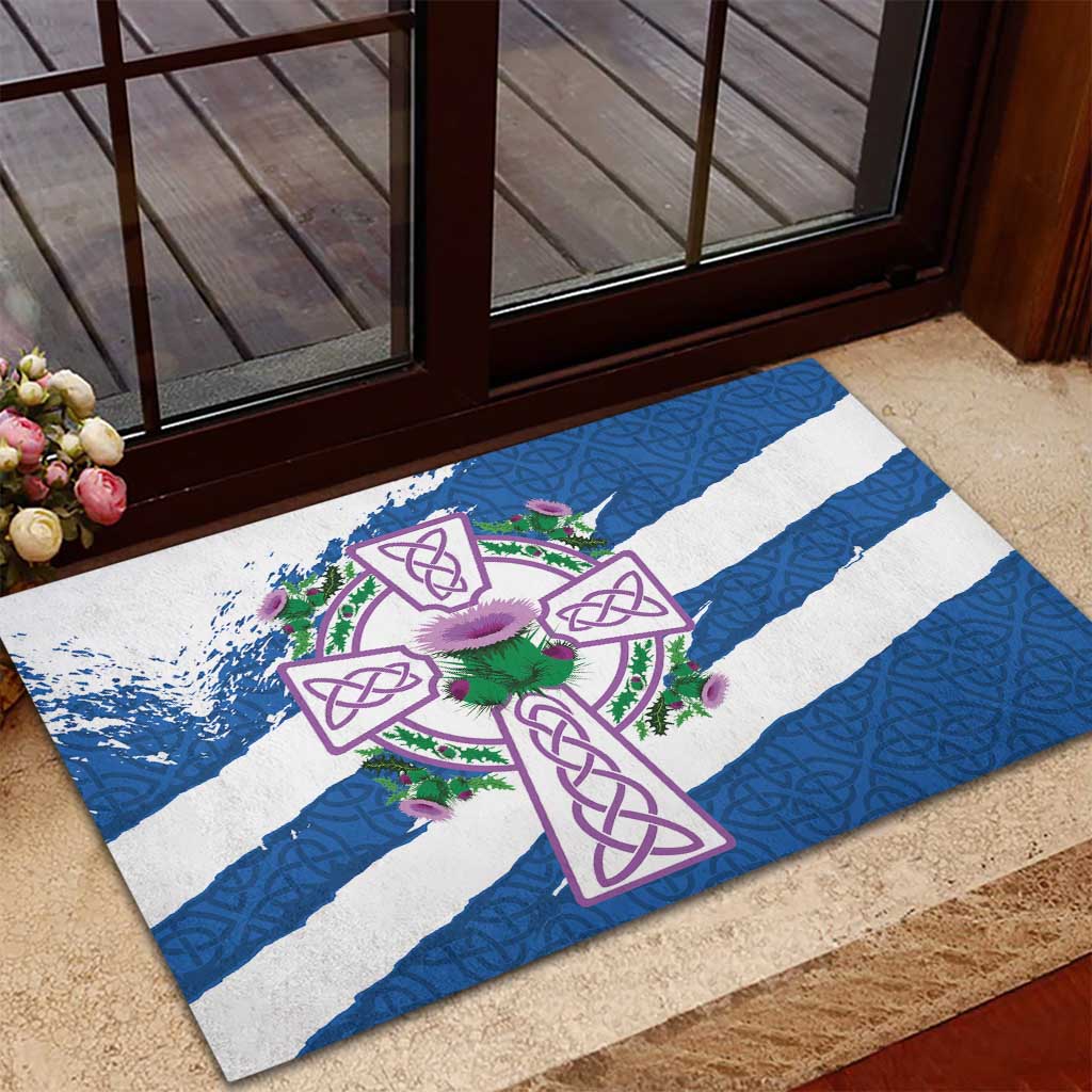 Scotland Celtic Cross Rubber Doormat Thistle Flowers - Wonder Print Shop