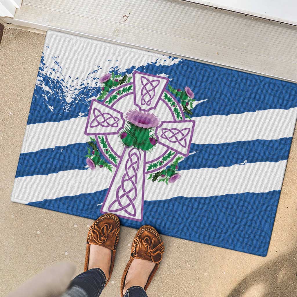 Scotland Celtic Cross Rubber Doormat Thistle Flowers - Wonder Print Shop