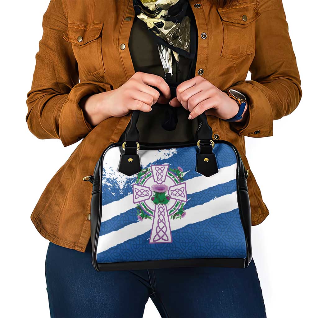 Scotland Celtic Cross Shoulder Handbag Thistle Flowers - Wonder Print Shop