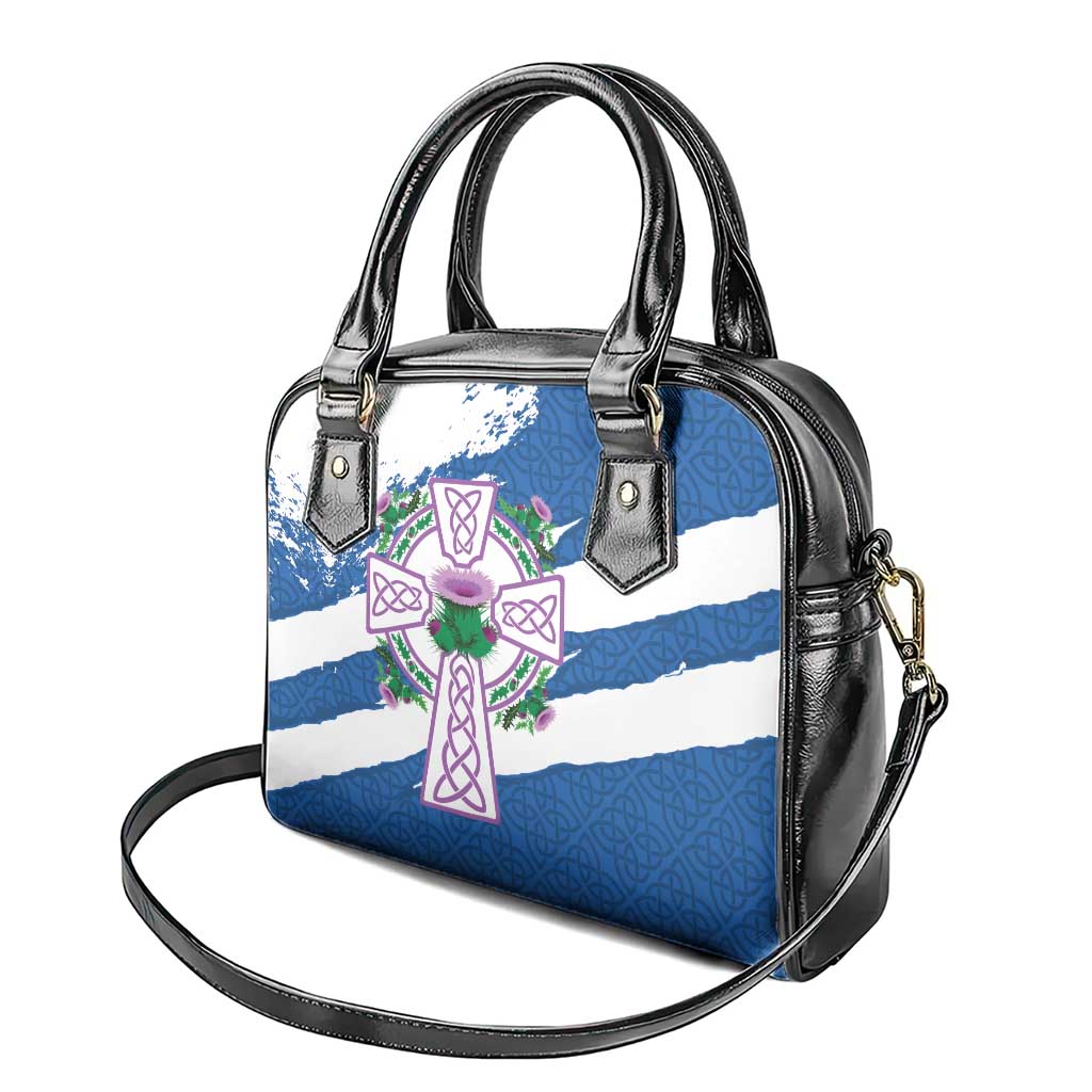 Scotland Celtic Cross Shoulder Handbag Thistle Flowers - Wonder Print Shop