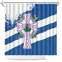 Scotland Celtic Cross Shower Curtain Thistle Flowers - Wonder Print Shop
