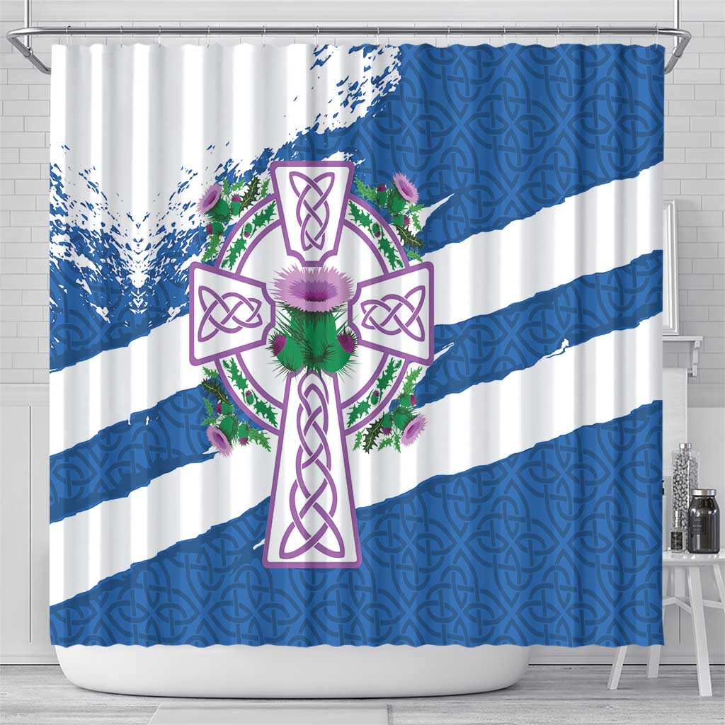 Scotland Celtic Cross Shower Curtain Thistle Flowers - Wonder Print Shop