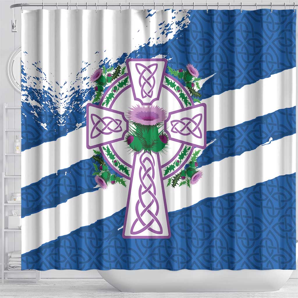 Scotland Celtic Cross Shower Curtain Thistle Flowers - Wonder Print Shop