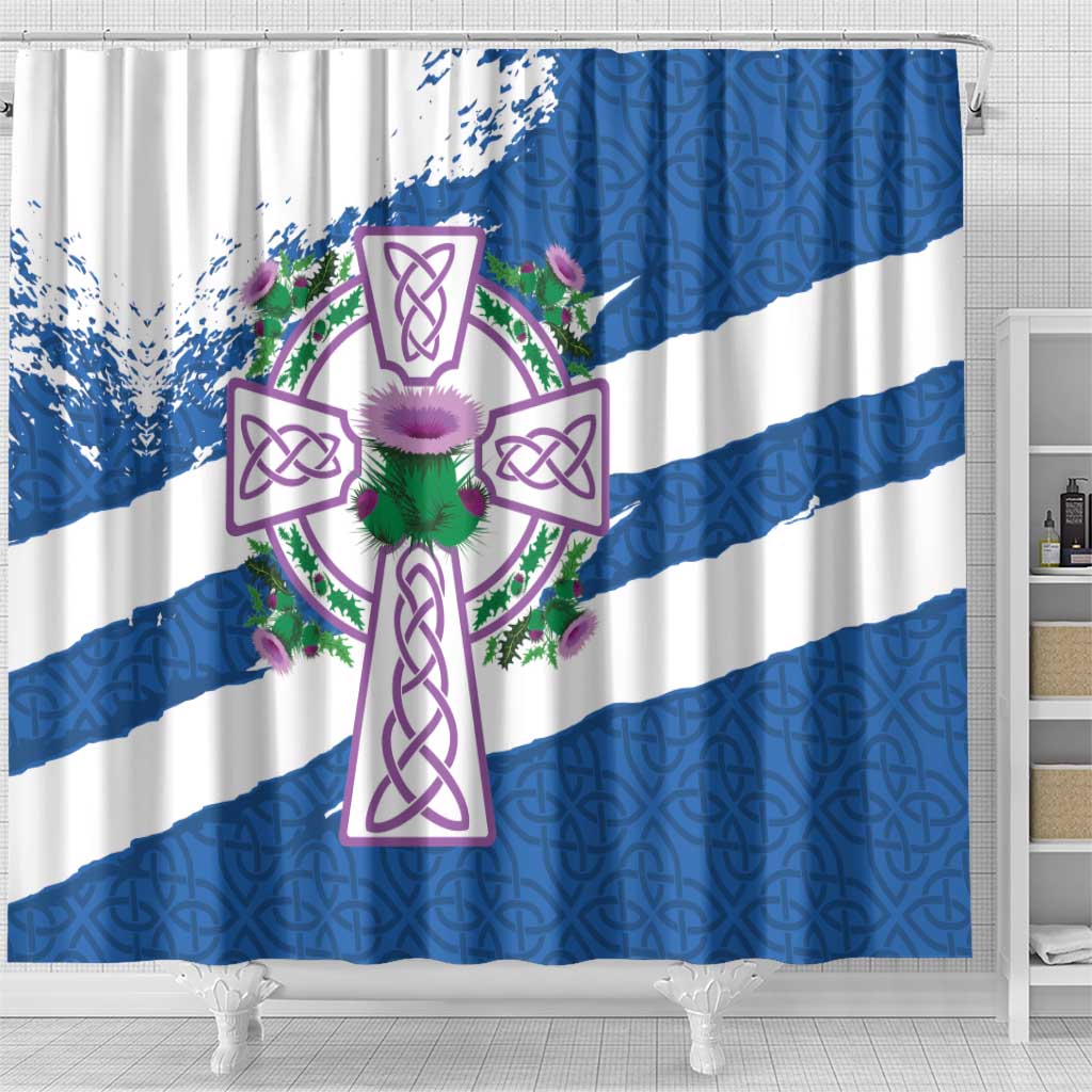Scotland Celtic Cross Shower Curtain Thistle Flowers - Wonder Print Shop