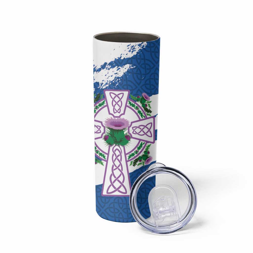 Scotland Celtic Cross Skinny Tumbler Thistle Flowers - Wonder Print Shop
