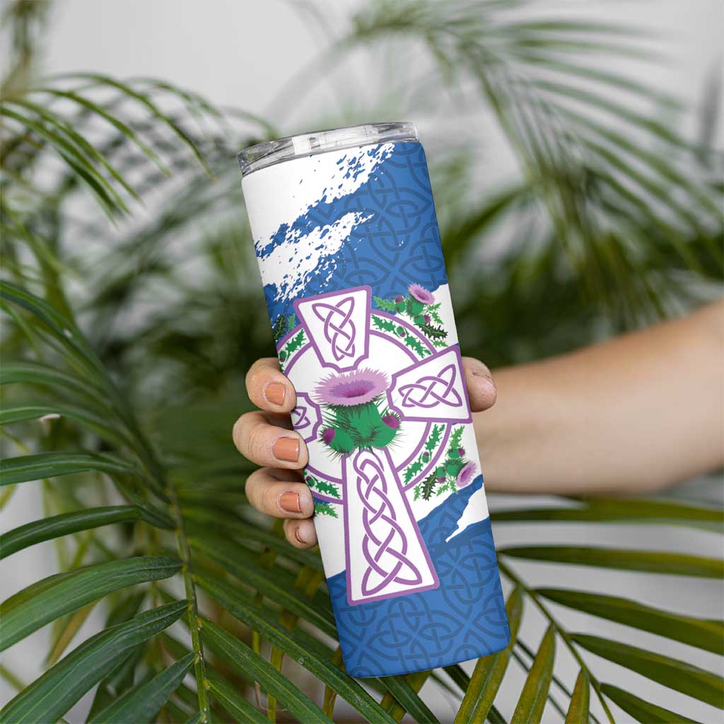 Scotland Celtic Cross Skinny Tumbler Thistle Flowers - Wonder Print Shop