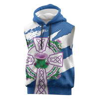 Scotland Celtic Cross Sleeveless Hoodie Thistle Flowers - Wonder Print Shop