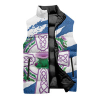 Scotland Celtic Cross Sleeveless Puffer Jacket Thistle Flowers - Wonder Print Shop