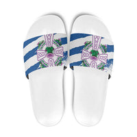 Scotland Celtic Cross Slide Sandals Thistle Flowers - Wonder Print Shop