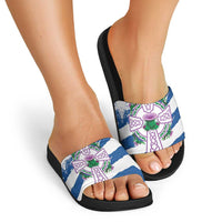 Scotland Celtic Cross Slide Sandals Thistle Flowers - Wonder Print Shop