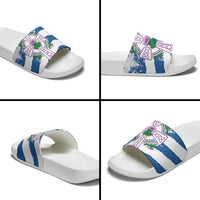Scotland Celtic Cross Slide Sandals Thistle Flowers - Wonder Print Shop