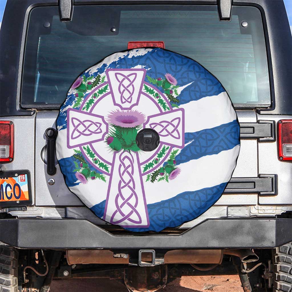 Scotland Celtic Cross Spare Tire Cover Thistle Flowers - Wonder Print Shop