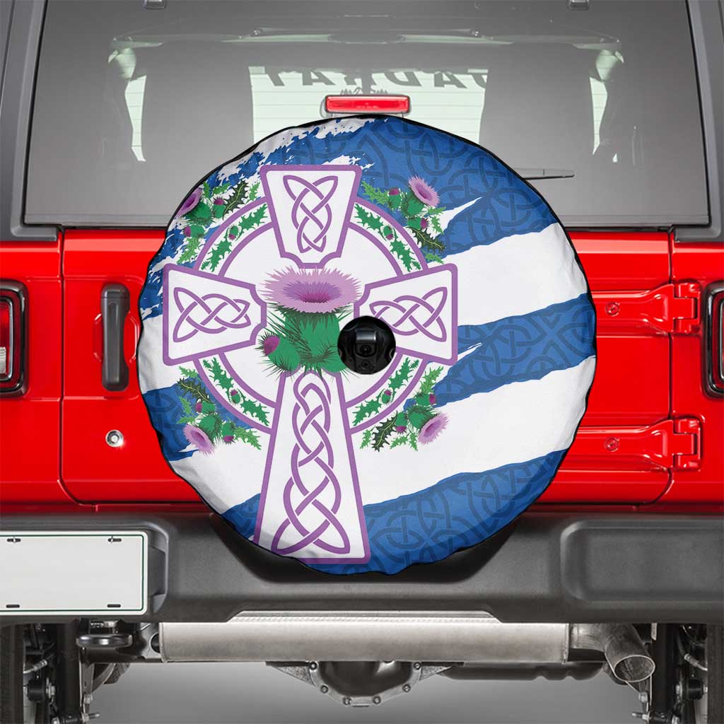 Scotland Celtic Cross Spare Tire Cover Thistle Flowers - Wonder Print Shop