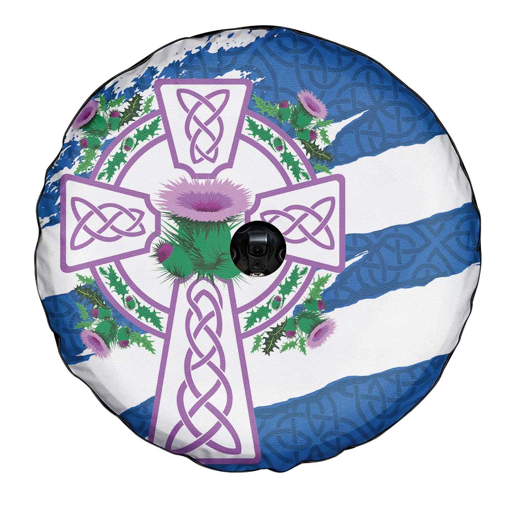 Scotland Celtic Cross Spare Tire Cover Thistle Flowers - Wonder Print Shop
