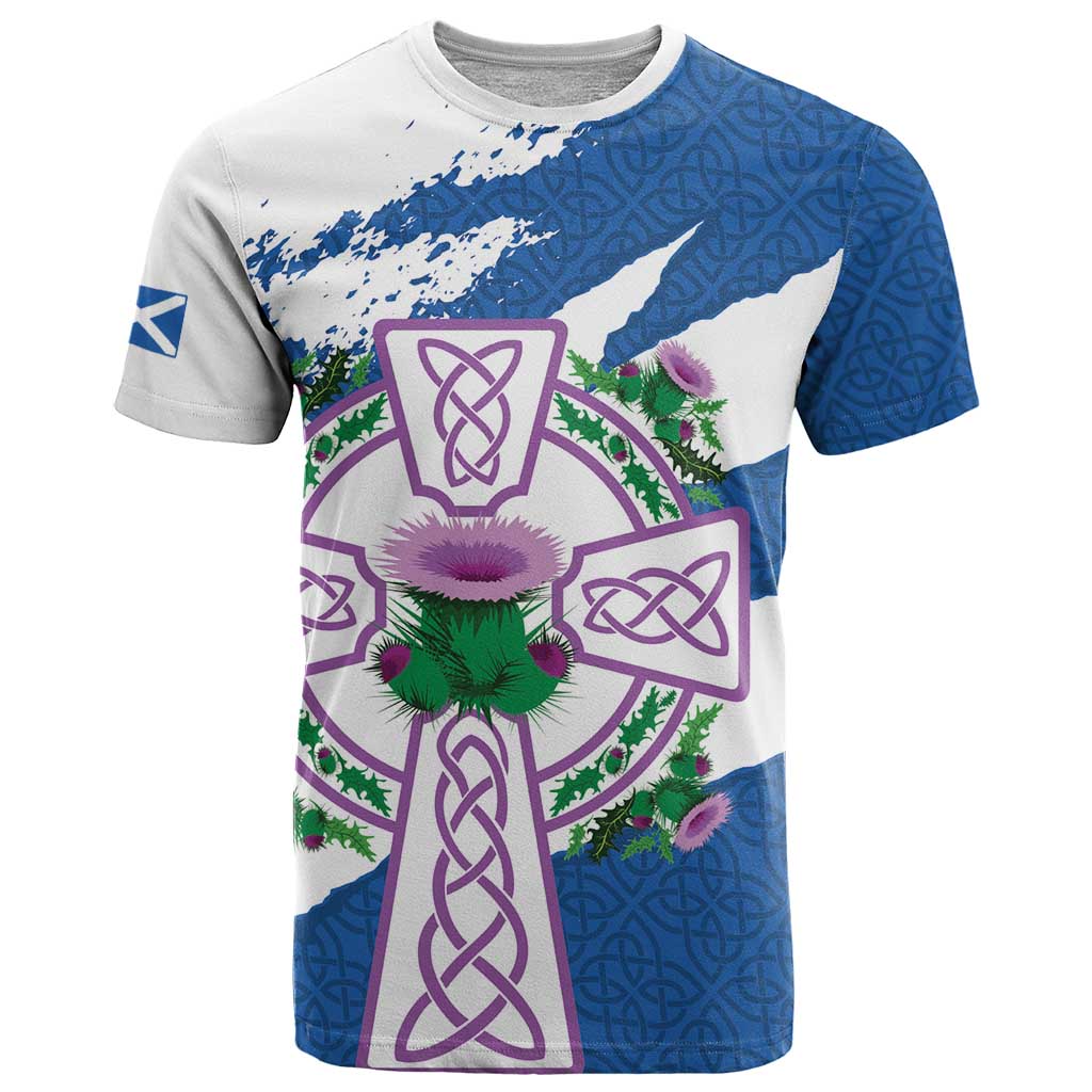 Scotland Celtic Cross T Shirt Thistle Flowers - Wonder Print Shop