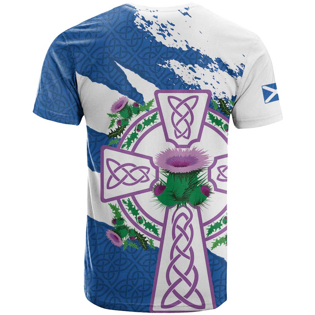 Scotland Celtic Cross T Shirt Thistle Flowers - Wonder Print Shop