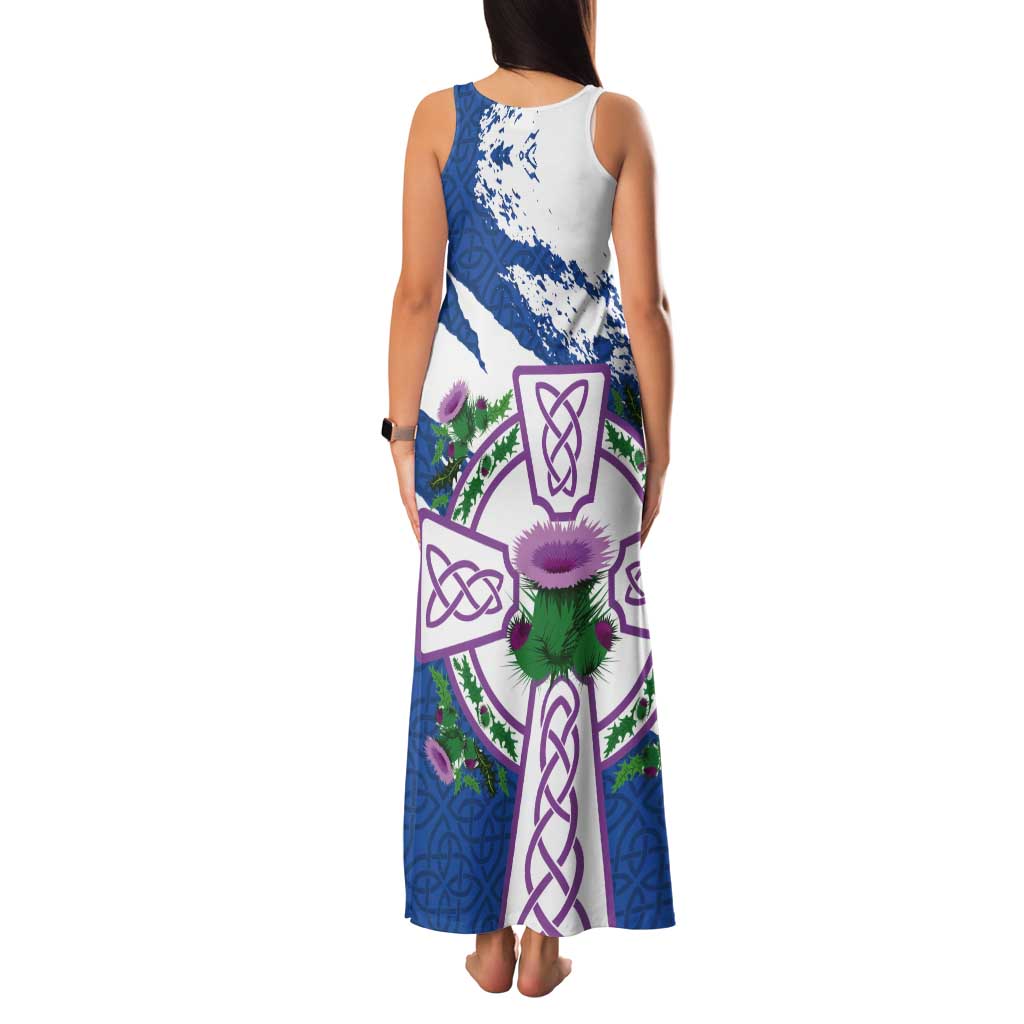 Scotland Celtic Cross Tank Maxi Dress Thistle Flowers - Wonder Print Shop