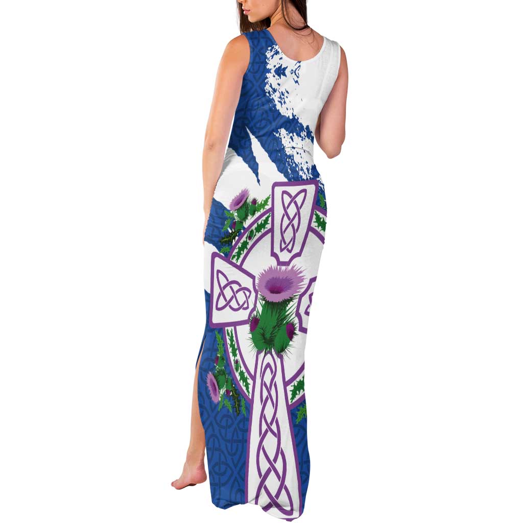 Scotland Celtic Cross Tank Maxi Dress Thistle Flowers - Wonder Print Shop