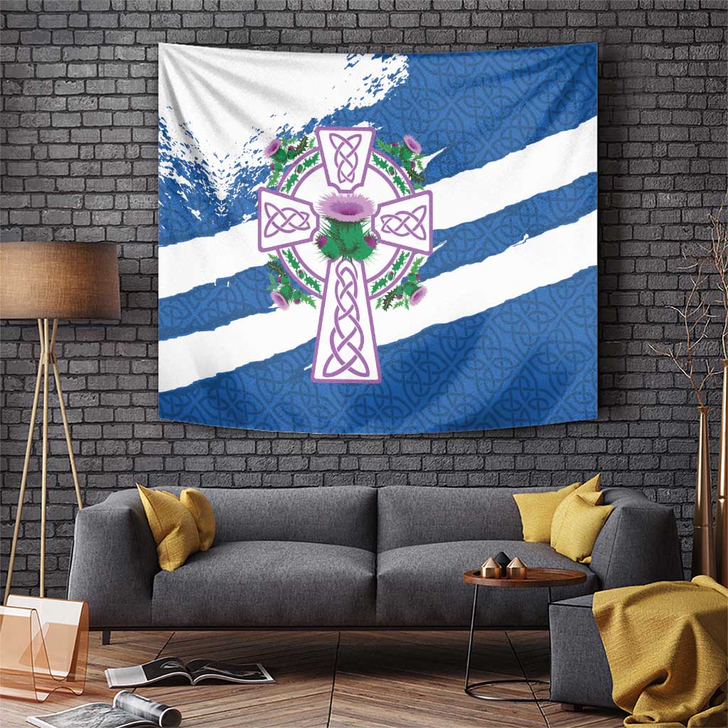 Scotland Celtic Cross Tapestry Thistle Flowers - Wonder Print Shop