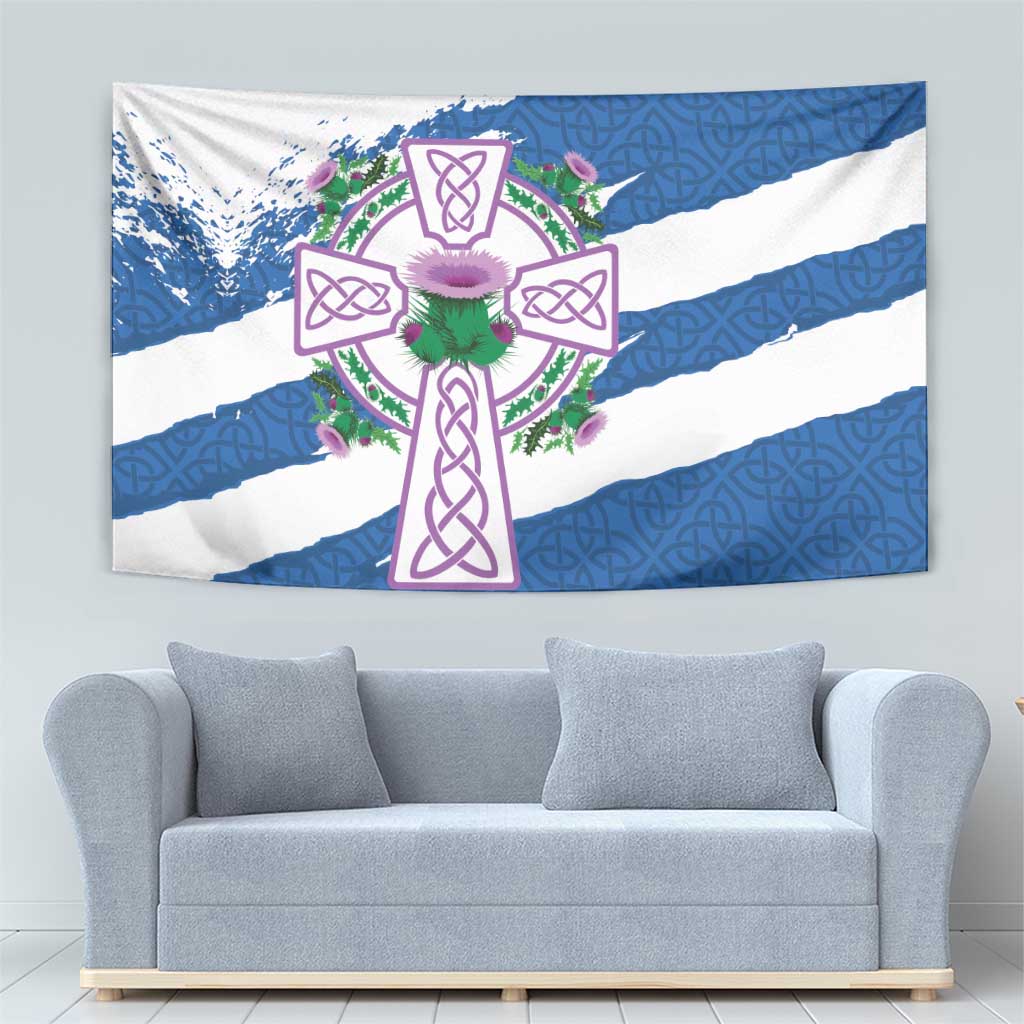 Scotland Celtic Cross Tapestry Thistle Flowers - Wonder Print Shop