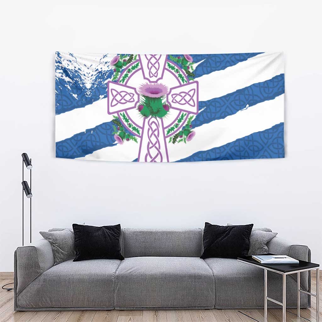 Scotland Celtic Cross Tapestry Thistle Flowers - Wonder Print Shop