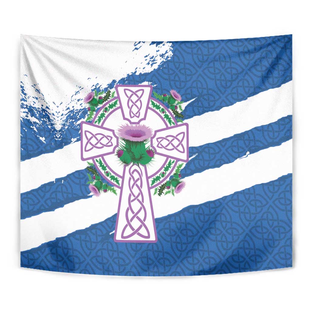 Scotland Celtic Cross Tapestry Thistle Flowers - Wonder Print Shop