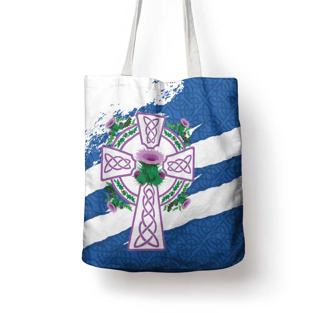 Scotland Celtic Cross Tote Bag Thistle Flowers - Wonder Print Shop