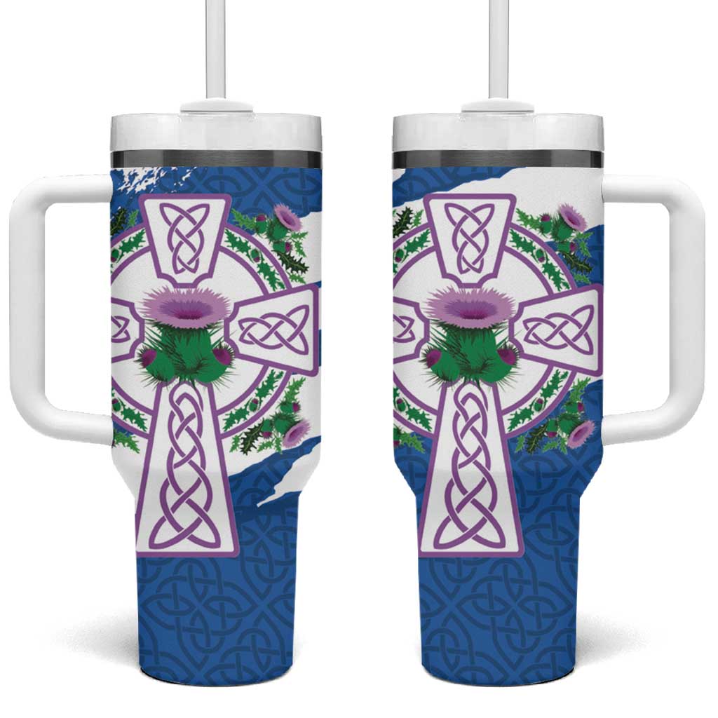 Scotland Celtic Cross Tumbler With Handle Thistle Flowers - Wonder Print Shop