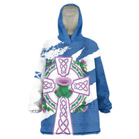 Scotland Celtic Cross Wearable Blanket Hoodie Thistle Flowers - Wonder Print Shop