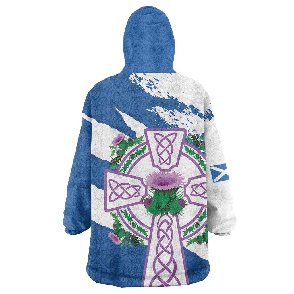 Scotland Celtic Cross Wearable Blanket Hoodie Thistle Flowers - Wonder Print Shop